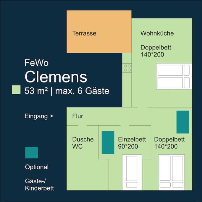 Fewo Clemens - Wohnkueche + 2 Schlafraeume + Bad + Terrasse Hamm  Ngoại thất bức ảnh